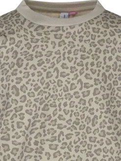 Sweat en coton beige léopard avec une coupe droite et un col rond