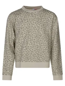 Sweat en coton beige léopard avec une coupe droite et un col rond