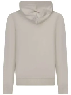 Sweat en coton beige uni avec un col à capuche et imprimé logo