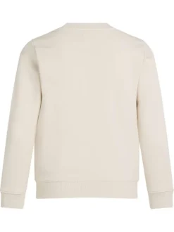 Sweat en coton beige uni avec un col rond et le nom de la marque imprimé