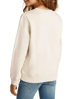 Sweat en coton beige uni avec un col rond et le nom de la marque imprimé