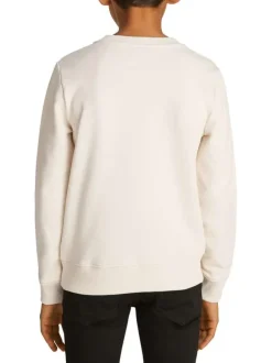 Sweat en coton beige uni avec un col rond et le nom de la marque imprimé