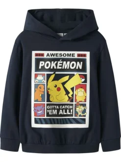 Sweat en coton biologique marine uni pourvu d'un imprimé pokémon
