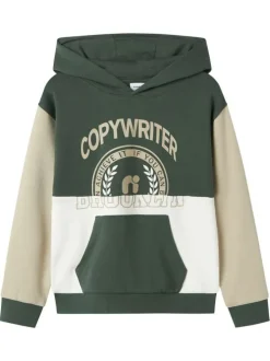 Sweat en coton biologique vert imprimé à l'avant avec un col à capuche