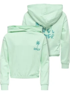 Sweat en coton biologique vert d'eau uni pourvu de manches longues