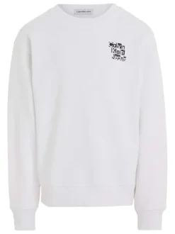 Sweat en coton biologique mélangé blanc avec coupe relaxed et col rond