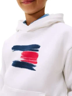 Sweat en coton blanc à imprimé fantaisie avec un col à capuche