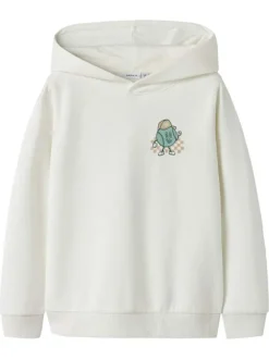 Sweat en coton blanc imprimé pourvu d'un col rond et de manches longues