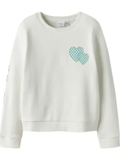 Sweat en coton blanc uni pourvu d'imprimés en damier et d'une coupe droite