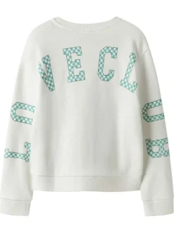 Sweat en coton blanc uni pourvu d'imprimés en damier et d'une coupe droite