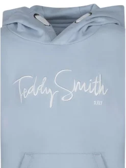 Sweat en coton bleu clair à coupe droite pourvu d'un col à capuche