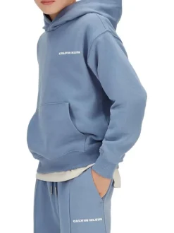 Sweat en coton bleu uni avec une coupe droite et une capuche