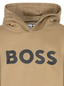 Sweat en coton camel à coupe droite avec un col à capuche et logo imprimé