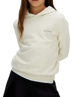 Sweat en coton écru uni avec une coupe droite et une capuche