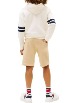 Sweat en coton écru uni pourvu d'un col à capuche et d'un imprimé oversize