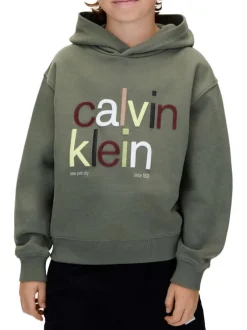 Sweat en coton kaki coupe ajustée avec un col à capuche et un imprimé