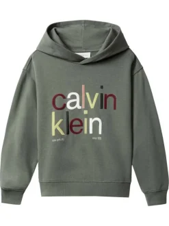 Sweat en coton kaki coupe ajustée avec un col à capuche et un imprimé