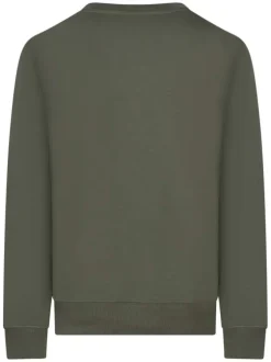 Sweat en coton kaki uni avec une coupe droite un col rond et le logo imprimé