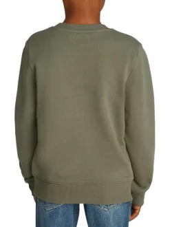 Sweat en coton kaki uni avec une coupe droite un col rond et le logo imprimé