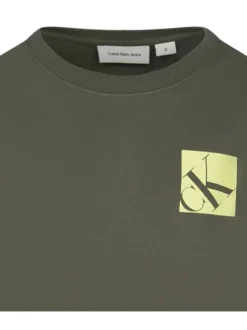 Sweat en coton kaki uni avec une coupe droite un col rond et le logo imprimé