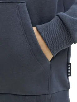 Sweat en coton marine à coupe droite pourvu d'un col à capuche