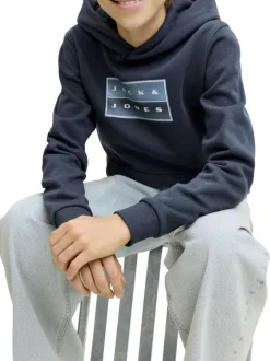 Sweat en coton marine à coupe droite pourvu d'un col à capuche