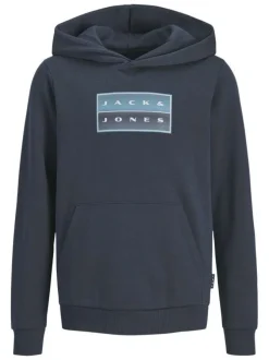 Sweat en coton marine à coupe droite pourvu d'un col à capuche