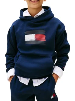 Sweat en coton marine à imprimé fantaisie avec un col à capuche
