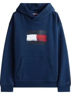Sweat en coton marine à imprimé fantaisie avec un col à capuche