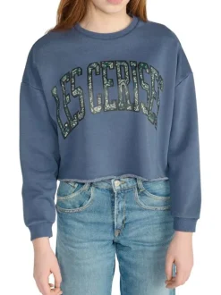 Sweat en coton marine imprimé avec une coupe droite et un col rond