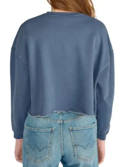 Sweat en coton marine imprimé avec une coupe droite et un col rond