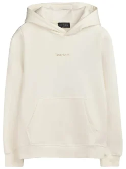 Sweat en coton mélangé beige à coupe ample pourvu d'un col à capuche