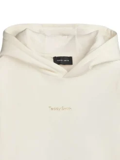 Sweat en coton mélangé beige à coupe ample pourvu d'un col à capuche