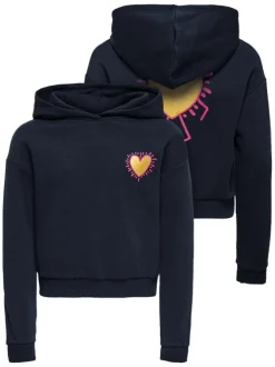 Sweat en coton mélangé bleu marine à coupe droite et à capuche