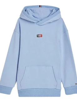 Sweat en coton mélangé ciel uni avec une coupe droite et un col à capuche