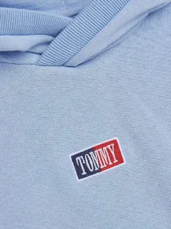 Sweat en coton mélangé ciel uni avec une coupe droite et un col à capuche