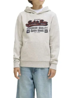Sweat en coton mélangé écru uni avec un col à capuche et une coupe droite