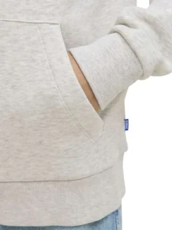 Sweat en coton mélangé écru uni avec un col à capuche et une coupe droite