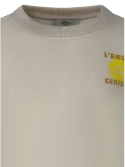 Sweat en coton mélangé écru uni pourvu d'une coupe droite et d'un col rond