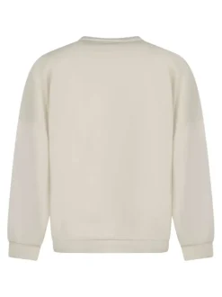 Sweat en coton mélangé écru uni pourvu d'une coupe droite et d'un col rond