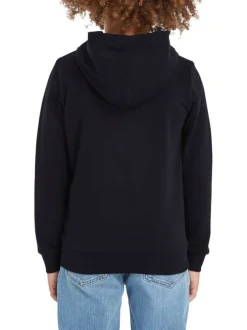 Sweat en coton mélangé marine uni avec une coupe droite et un col à capuche