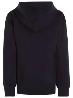 Sweat en coton mélangé marine uni avec une coupe droite et un col à capuche
