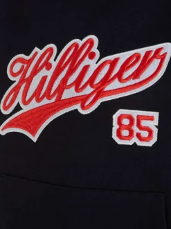 Sweat en coton mélangé marine uni avec une coupe droite et un col à capuche