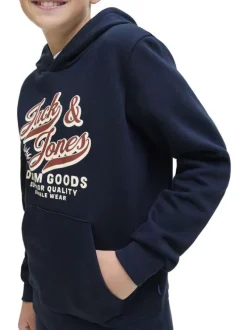 Sweat en coton mélangé marine imprimé avec une coupe droite et nom iconique