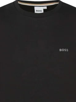 Sweat en coton mélangé noir uni avec une coupe droite et un col rond