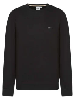 Sweat en coton mélangé noir uni avec une coupe droite et un col rond