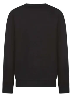 Sweat en coton mélangé noir uni avec une coupe droite et un col rond