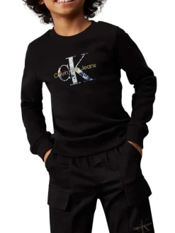 Sweat en coton mélangé noir monogrammes avec un col rond et nom iconique