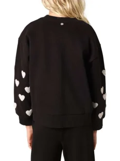 Sweat en coton mélangé noir orné de coeurs blancs en relief