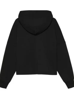 Sweat en coton mélangé noir uni à capuche avec le nom de la marque en strass